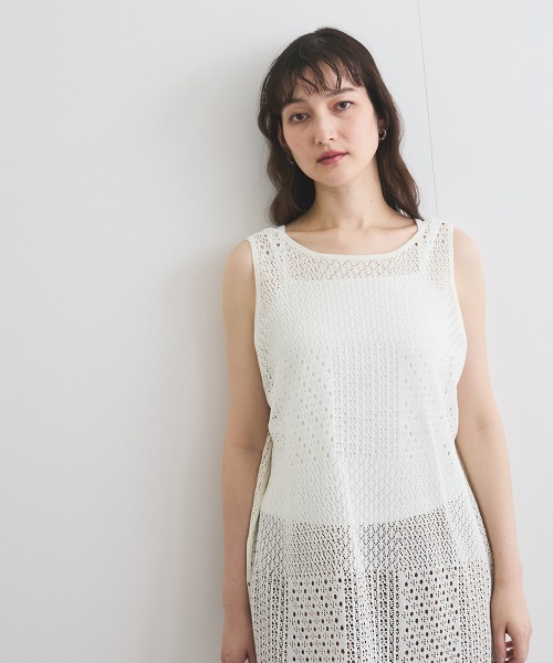 ketty（ケティ）の「ブロック透かしニットワンピース≪手洗い可能≫（ワンピース・レディース・オフホワイト/ブラック・M）」の8枚目の写真