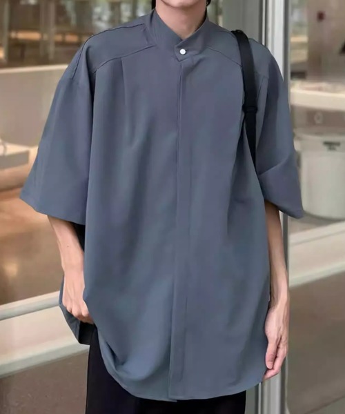 SHEPP(シープ)の「ワイドシルエット スタンドカラー シャツ(シャツ/ブラウス・メンズ・ブラック/チャコールグレー/ホワイト・M/L)」の4枚目の写真