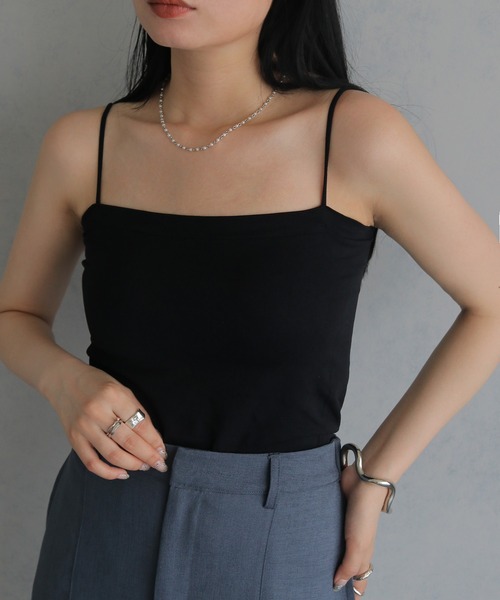 &g'aime（アンジェム）の「【＆g'aime】カップ付きキャミソール　Padded Camisole（キャミソール・レディース・ブラック/チャコールグレー・FREE）」の2枚目の写真
