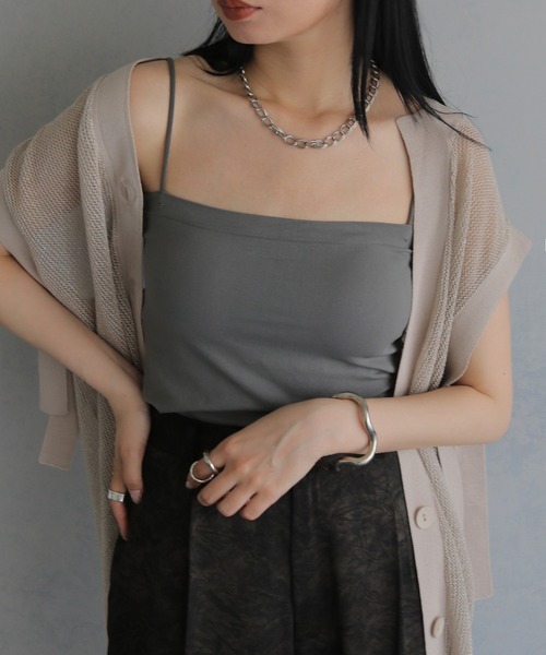 &g'aime（アンジェム）の「【＆g'aime】カップ付きキャミソール　Padded Camisole（キャミソール・レディース・ブラック/チャコールグレー・FREE）」の6枚目の写真