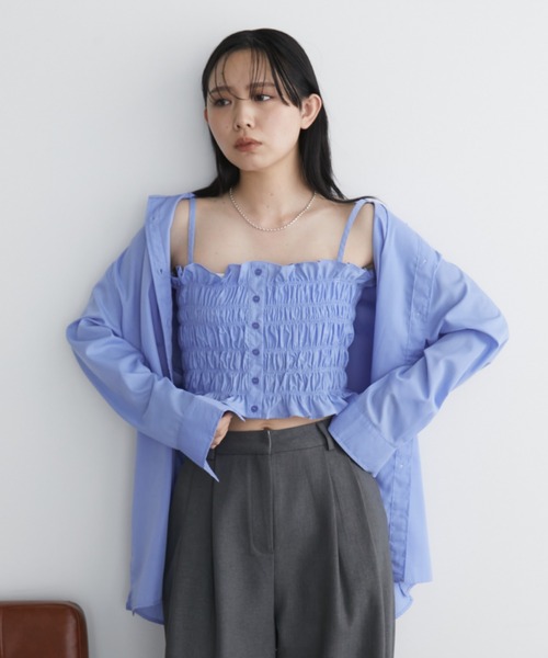 Aunt Marie's（アントマリーズ）の「シャーリングキャミビスチェ（キャミソール・レディース・ブラック/ブラウン/ホワイト/ブルー・FREE）」の4枚目の写真