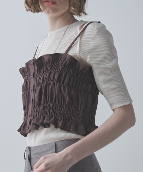 Aunt Marie's（アントマリーズ）の「シャーリングキャミビスチェ（キャミソール・レディース・ブラック/ブラウン/ホワイト/ブルー・FREE）」の10枚目の写真