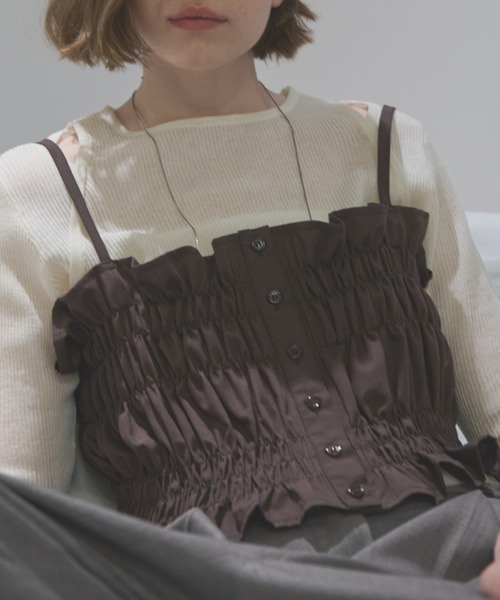 Aunt Marie's（アントマリーズ）の「シャーリングキャミビスチェ（キャミソール・レディース・ブラック/ブラウン/ホワイト/ブルー・FREE）」の13枚目の写真