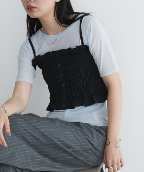 Aunt Marie's（アントマリーズ）の「シャーリングキャミビスチェ（キャミソール・レディース・ブラック/ブラウン/ホワイト/ブルー・FREE）」の5枚目の写真