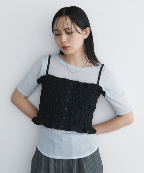 Aunt Marie's（アントマリーズ）の「シャーリングキャミビスチェ（キャミソール・レディース・ブラック/ブラウン/ホワイト/ブルー・FREE）」の6枚目の写真