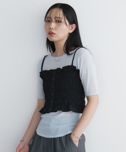 Aunt Marie's（アントマリーズ）の「シャーリングキャミビスチェ（キャミソール・レディース・ブラック/ブラウン/ホワイト/ブルー・FREE）」の7枚目の写真