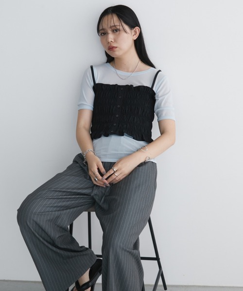 Aunt Marie's（アントマリーズ）の「シャーリングキャミビスチェ（キャミソール・レディース・ブラック/ブラウン/ホワイト/ブルー・FREE）」の8枚目の写真