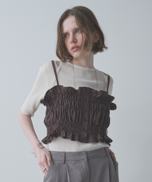 Aunt Marie's（アントマリーズ）の「シャーリングキャミビスチェ（キャミソール・レディース・ブラック/ブラウン/ホワイト/ブルー・FREE）」の12枚目の写真