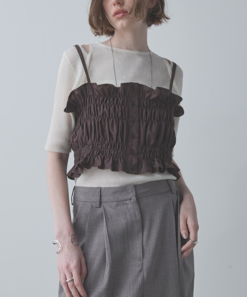 Aunt Marie's（アントマリーズ）の「シャーリングキャミビスチェ（キャミソール・レディース・ブラック/ブラウン/ホワイト/ブルー・FREE）」の9枚目の写真