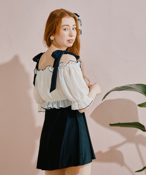 San-ai Resort 三愛水着楽園（サンアイリゾート　サンアイミズギラクエン）の「【WEB限定】Aラインワンピ9号・11号【Big Apple's（ビッグアップルズ）】（水着・レディース・ホワイト/ブラック・9号/11号）」の5枚目の写真