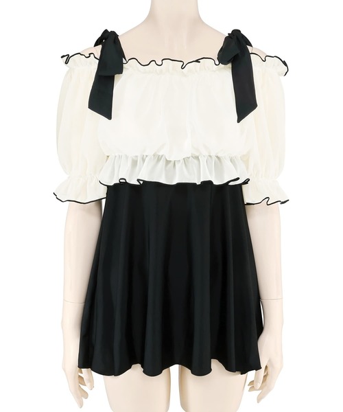 San-ai Resort 三愛水着楽園（サンアイリゾート　サンアイミズギラクエン）の「【WEB限定】Aラインワンピ9号・11号【Big Apple's（ビッグアップルズ）】（水着・レディース・ホワイト/ブラック・9号/11号）」の15枚目の写真