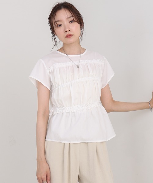 Bab(バブ)の「フレンチスリーブギャザーフリルブラウス(シャツ/ブラウス・レディース・オフホワイト/B/C/A・M)」の8枚目の写真
