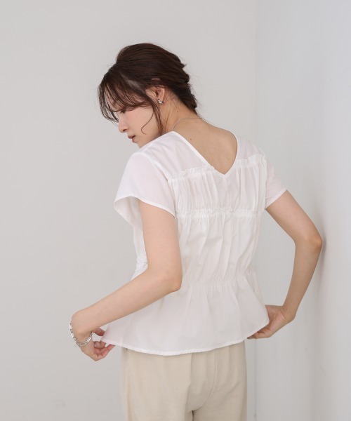 Bab(バブ)の「フレンチスリーブギャザーフリルブラウス(シャツ/ブラウス・レディース・オフホワイト/B/C/A・M)」の14枚目の写真