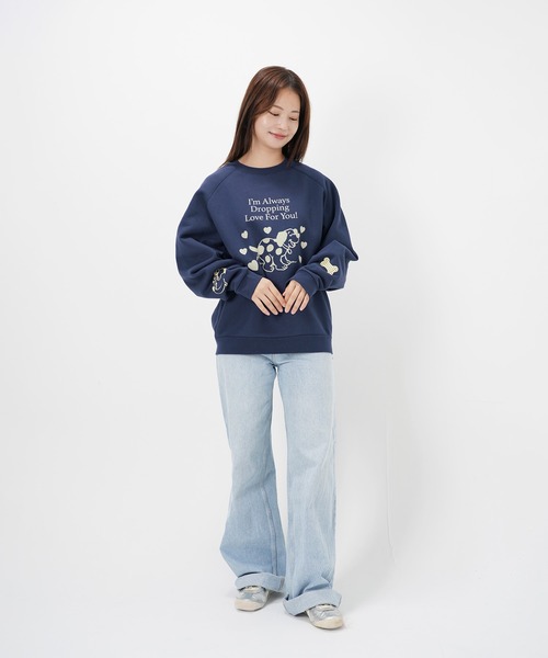 CAT”＆“DOG” Midori Nakajima 裏起毛ラグランクルースウェット