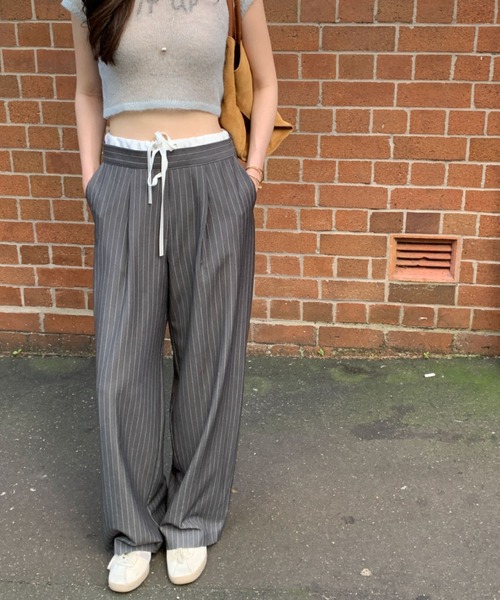 2ly2（トゥーリートゥー）の「ストライプワイドパンツ（その他パンツ・レディース・グレー/ネイビー・FREE）」の16枚目の写真