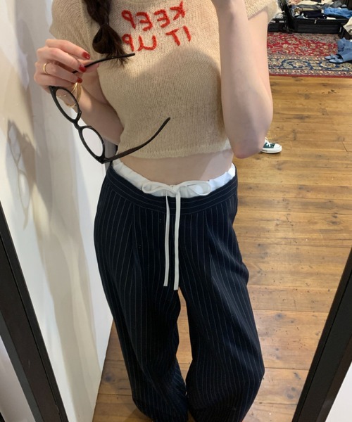 2ly2（トゥーリートゥー）の「ストライプワイドパンツ（その他パンツ・レディース・グレー/ネイビー・FREE）」の6枚目の写真