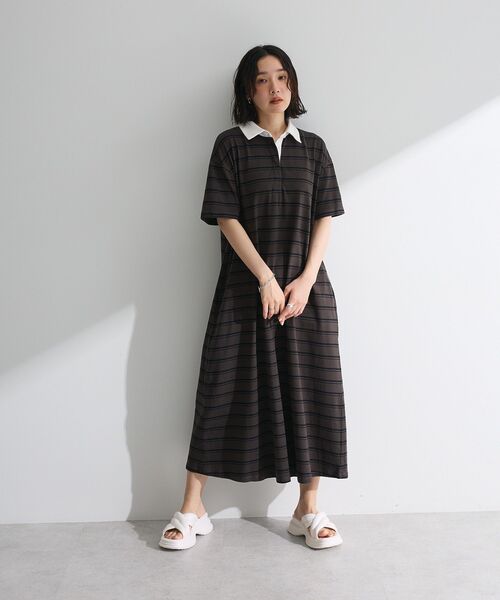 Sugar spoon（シュガースプーン）の「・SUGAR SPOON ボーダーポロワンピース（ワンピース・レディース・カーキ/ライトグレー/チャコールグレー・FREE）」の7枚目の写真