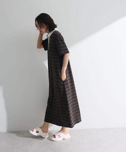 Sugar spoon（シュガースプーン）の「・SUGAR SPOON ボーダーポロワンピース（ワンピース・レディース・カーキ/ライトグレー/チャコールグレー・FREE）」の9枚目の写真