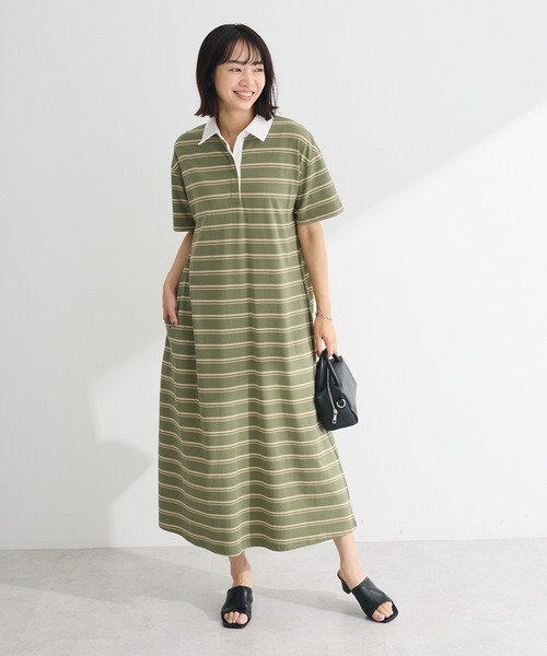 Sugar spoon（シュガースプーン）の「・SUGAR SPOON ボーダーポロワンピース（ワンピース・レディース・カーキ/ライトグレー/チャコールグレー・FREE）」の3枚目の写真