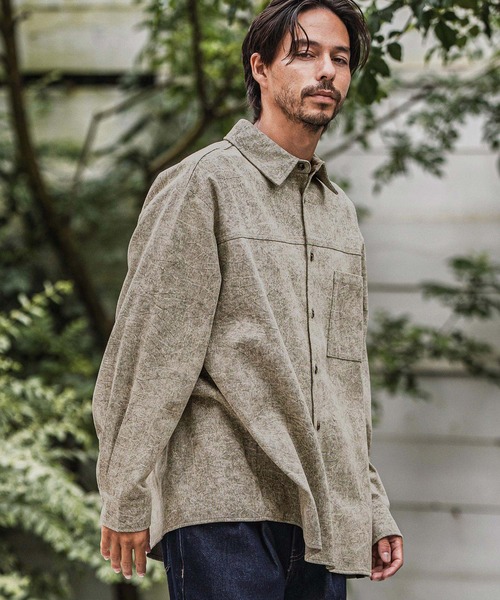 CAMBIO(カンビオ)の「ms6183-Vintage Like Fade Print Oversized Shirts シャツ(シャツ/ブラウス・メンズ・ブラック/カーキ/ブルー・M/L)」の1枚目の写真