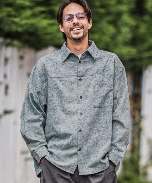 ms6183-Vintage Like Fade Print Oversized Shirts シャツ（シャツ