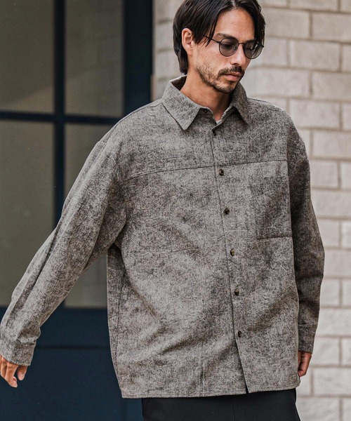 CAMBIO(カンビオ)の「ms6183-Vintage Like Fade Print Oversized Shirts シャツ(シャツ/ブラウス・メンズ・ブラック/カーキ/ブルー・M/L)」の4枚目の写真