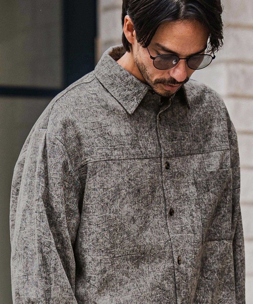 CAMBIO(カンビオ)の「ms6183-Vintage Like Fade Print Oversized Shirts シャツ(シャツ/ブラウス・メンズ・ブラック/カーキ/ブルー・M/L)」の5枚目の写真
