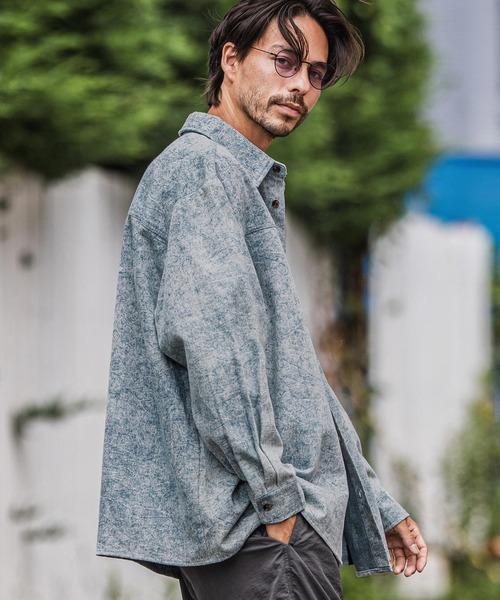 CAMBIO(カンビオ)の「ms6183-Vintage Like Fade Print Oversized Shirts シャツ(シャツ/ブラウス・メンズ・ブラック/カーキ/ブルー・M/L)」の10枚目の写真