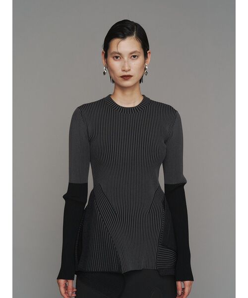 セール】BI-COLOR RIB TOP / バイカラーリブトップ（ニット/セーター