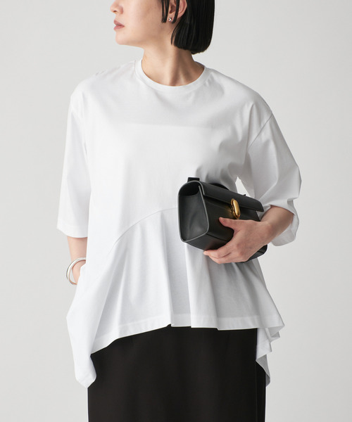 Room no.8(ルームエイト)の「Room no.8 ルームエイト SMOOTH CO DRAPE TOPS SR8S-014(Tシャツ/カットソー・レディース・ホワイト/チャコールグレー・FREE)」の1枚目の写真