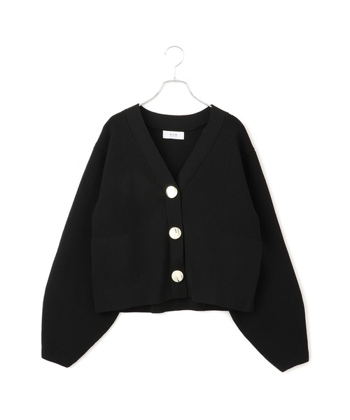 アダムエロペ　セレクトネックウェーブボタンカーディガン WEB限定】・【サステナブル】セレクトネックウェーブボタン