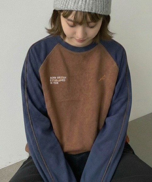 KANGOL(カンゴール)の「【KANGOL】別注フェイクスエードワンポイント刺繍ラグラントップス(スウェット・メンズ・その他1/アイボリー/ブラウン/ネイビー・XL/M/L)」の1枚目の写真