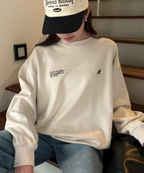 KANGOL(カンゴール)の「【KANGOL】別注フェイクスエードワンポイント刺繍ラグラントップス(スウェット・メンズ・その他1/アイボリー/ブラウン/ネイビー・XL/M/L)」の2枚目の写真