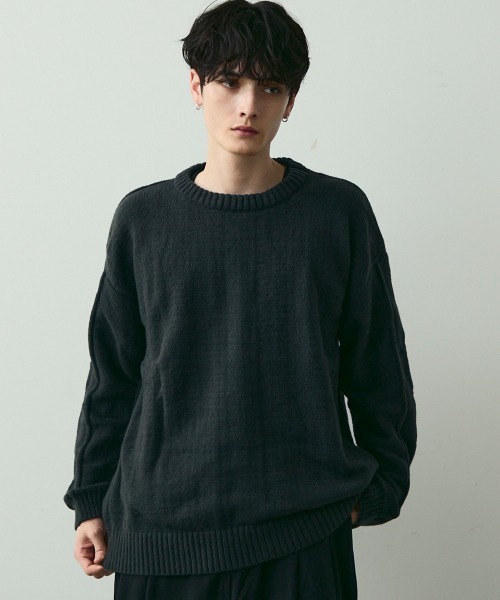 Shoowtime(ショウタイム)の「Basic Oversized Knit Sweater / ベーシッククルーネックニット(ニット/セーター・メンズ・ブラウン/チャコールグレー・MEDIUM/LARGE)」の1枚目の写真