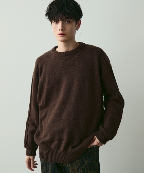 Shoowtime(ショウタイム)の「Basic Oversized Knit Sweater / ベーシッククルーネックニット(ニット/セーター・メンズ・ブラウン/チャコールグレー・MEDIUM/LARGE)」の21枚目の写真