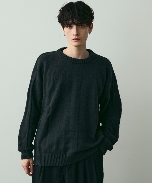 Shoowtime(ショウタイム)の「Basic Oversized Knit Sweater / ベーシッククルーネックニット(ニット/セーター・メンズ・ブラウン/チャコールグレー・MEDIUM/LARGE)」の3枚目の写真