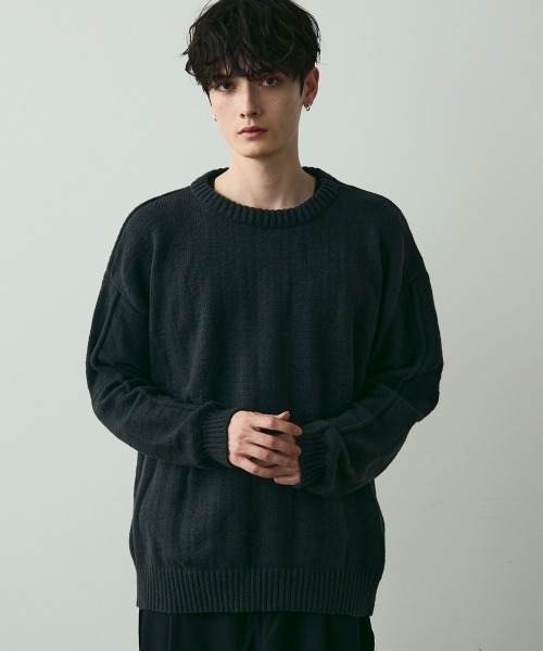 Shoowtime(ショウタイム)の「Basic Oversized Knit Sweater / ベーシッククルーネックニット(ニット/セーター・メンズ・ブラウン/チャコールグレー・MEDIUM/LARGE)」の5枚目の写真
