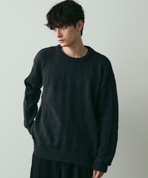 Shoowtime(ショウタイム)の「Basic Oversized Knit Sweater / ベーシッククルーネックニット(ニット/セーター・メンズ・ブラウン/チャコールグレー・MEDIUM/LARGE)」の7枚目の写真