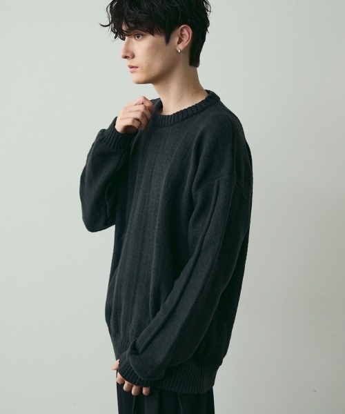 Shoowtime(ショウタイム)の「Basic Oversized Knit Sweater / ベーシッククルーネックニット(ニット/セーター・メンズ・ブラウン/チャコールグレー・MEDIUM/LARGE)」の9枚目の写真
