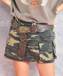 オーバル デザイン スタッズ バックル ベルト