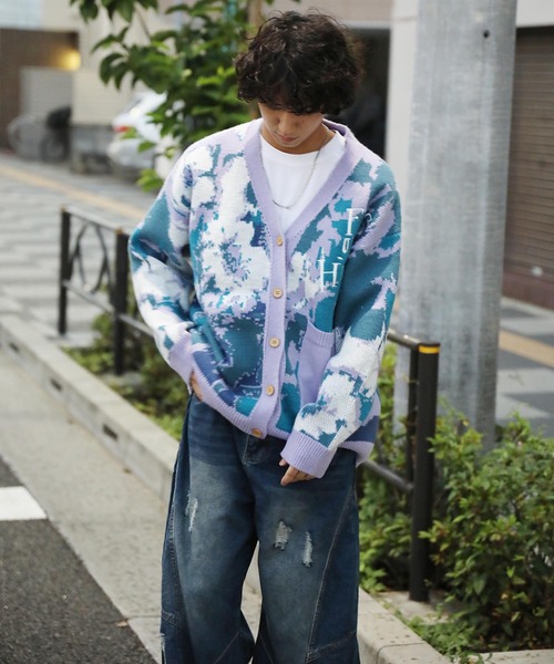 セール】HOOK -original- 絵画調花模様カーディガン（カーディガン