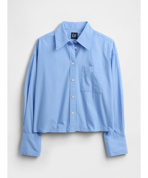 GAP(ギャップ)の「オーガニックコットン オックスフォード オーバーサイズクロップドシャツ(シャツ/ブラウス・レディース・ホワイト×ネイビー/ホワイト・XS/S/M/L/XXS)」の2枚目の写真