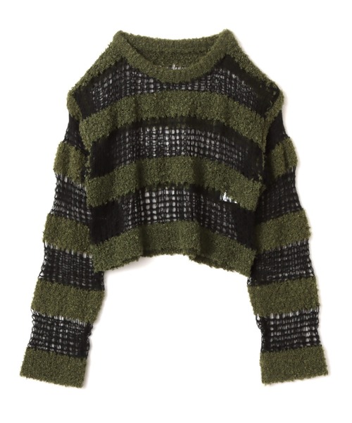 atmos pink（アトモスピンク）の「atmos pink Border Knit Top / アトモス ピンク ボーダー ニット トップ（ニット/セーター・レディース・ブラック/グリーン/ネイビー・FREE）」の2枚目の写真