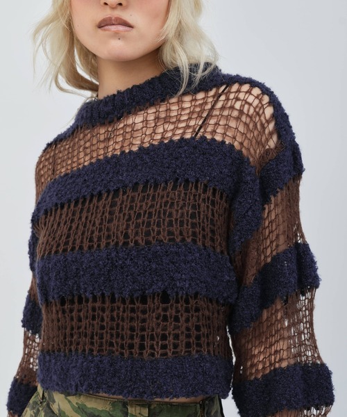 atmos pink（アトモスピンク）の「atmos pink Border Knit Top / アトモス ピンク ボーダー ニット トップ（ニット/セーター・レディース・ブラック/グリーン/ネイビー・FREE）」の6枚目の写真