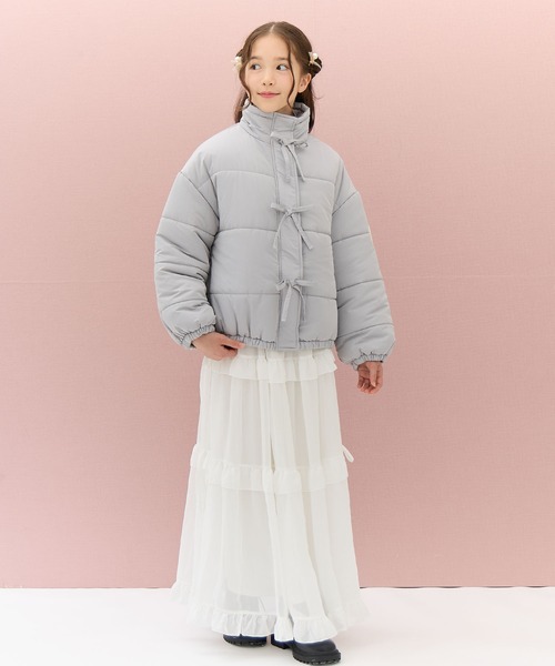 Amourire girl（アムリールガール）の「スタンドカラー中綿リボンブルゾン（ブルゾン・キッズ・サックスブルー/グレー/オフホワイト・130cm/140cm/150cm/160cm）」の20枚目の写真