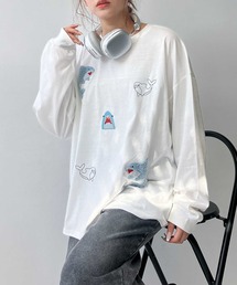 AS KNOW AS plus（アズノゥアズプラス）の「♪選びアソート ちりばめアニマルロンＴ (サメ・ネコ・おばけ)（Tシャツ/カットソー・レディース）」