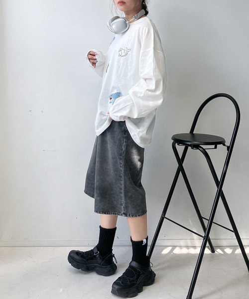 AS KNOW AS plus(アズノゥアズプラス)の「♪選びアソート ちりばめアニマルロンT (サメ・ネコ・おばけ)(Tシャツ/カットソー・レディース・チャコールグレー/ブラック/オフホワイト・FREE)」の12枚目の写真