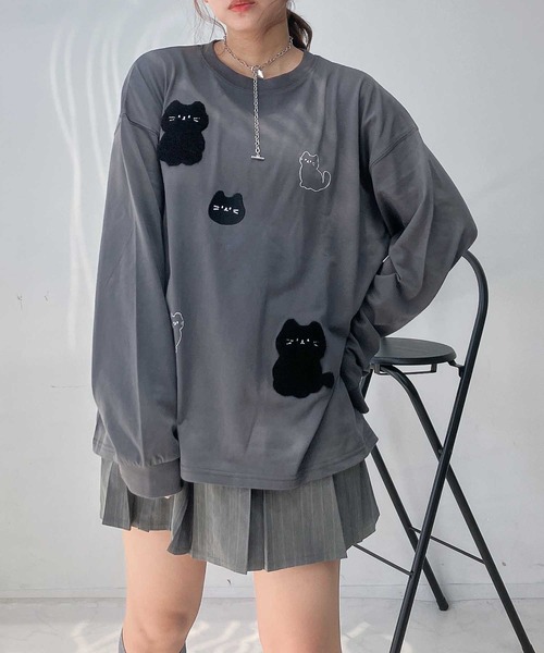 AS KNOW AS plus(アズノゥアズプラス)の「♪選びアソート ちりばめアニマルロンT (サメ・ネコ・おばけ)(Tシャツ/カットソー・レディース・チャコールグレー/ブラック/オフホワイト・FREE)」の14枚目の写真