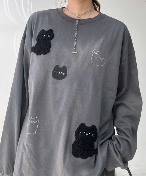 AS KNOW AS plus(アズノゥアズプラス)の「♪選びアソート ちりばめアニマルロンT (サメ・ネコ・おばけ)(Tシャツ/カットソー・レディース・チャコールグレー/ブラック/オフホワイト・FREE)」の15枚目の写真