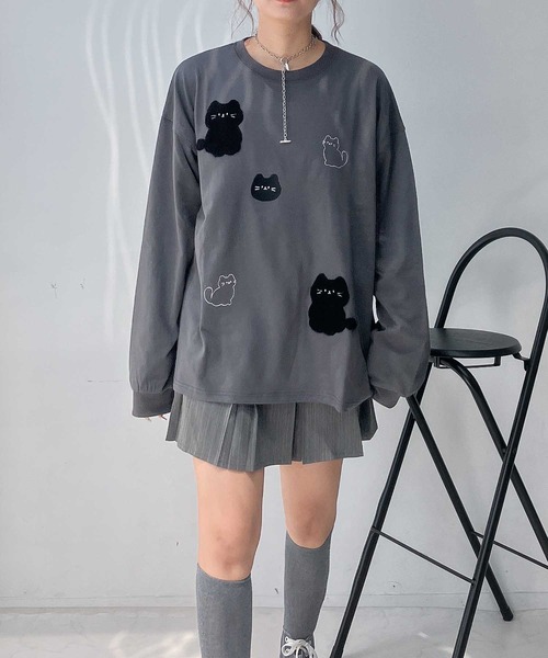 AS KNOW AS plus(アズノゥアズプラス)の「♪選びアソート ちりばめアニマルロンT (サメ・ネコ・おばけ)(Tシャツ/カットソー・レディース・チャコールグレー/ブラック/オフホワイト・FREE)」の18枚目の写真